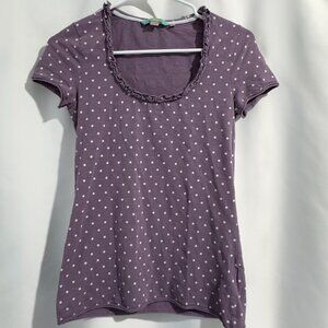 Boden Short Sleeve Shirt Women Size 4 Purple White Polka Dot Scooped Neckline